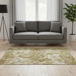 HomeRoots 5' X 8' Wheat Beige and Gold Striped Area Rug - Washable, Stain Resistant, UV Protected for Style 677845