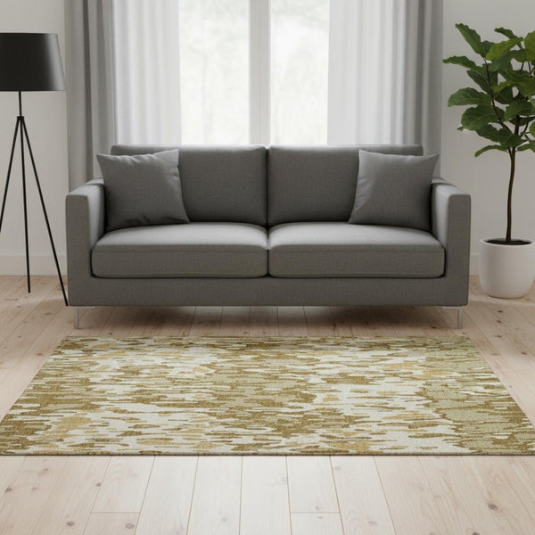 HomeRoots 5' X 8' Wheat Beige and Gold Striped Area Rug - Washable, Stain Resistant, UV Protected for Style 677845