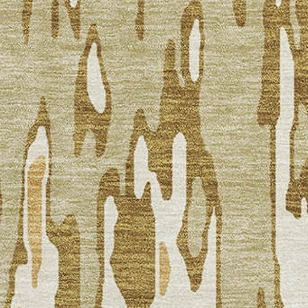 HomeRoots 5' X 8' Wheat Beige and Gold Striped Area Rug - Washable, Stain Resistant, UV Protected for Style 677845