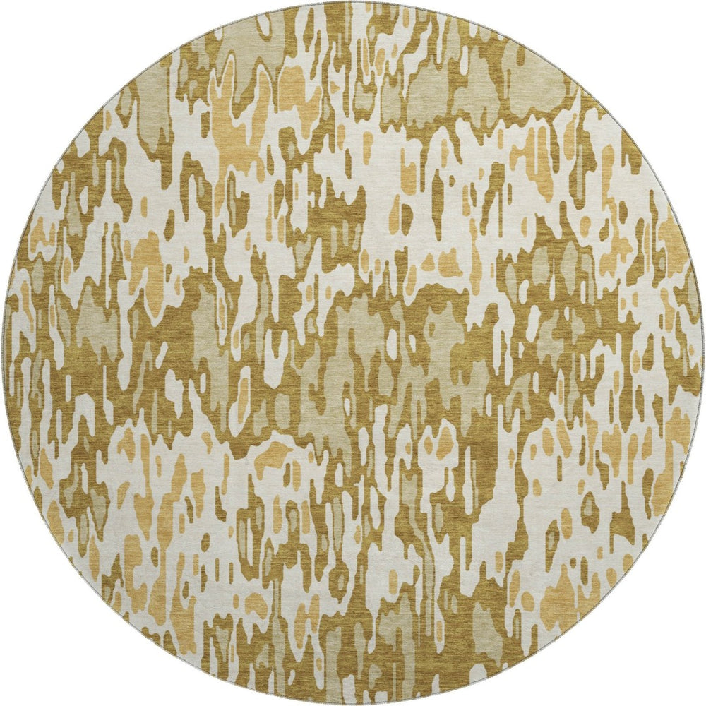 HomeRoots 8' Washable Round Rug in Wheat Beige & Gold Stripes – UV Protected, Durable, and Stain-Resistant Design 677846