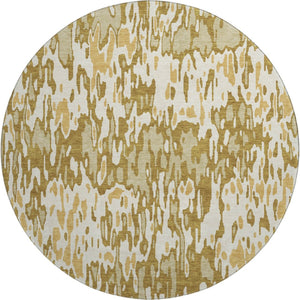 HomeRoots 8' Washable Round Rug in Wheat Beige & Gold Stripes – UV Protected, Durable, and Stain-Resistant Design 677846
