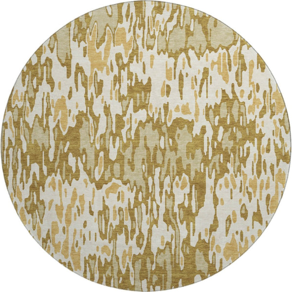 HomeRoots 8' Washable Round Rug in Wheat Beige & Gold Stripes – UV Protected, Durable, and Stain-Resistant Design 677846