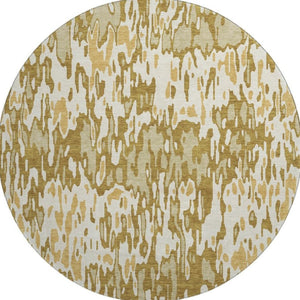 HomeRoots 8' Washable Round Rug in Wheat Beige & Gold Stripes – UV Protected, Durable, and Stain-Resistant Design 677846