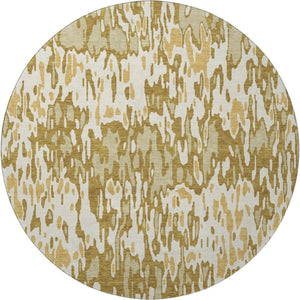 HomeRoots 8' Washable Round Rug in Wheat Beige & Gold Stripes – UV Protected, Durable, and Stain-Resistant Design 677846