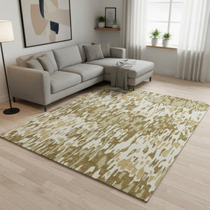 HomeRoots 8' X 10' Washable Wheat Beige & Gold Striped Area Rug with UV Protection for Kids & Pets’ Safety 677847