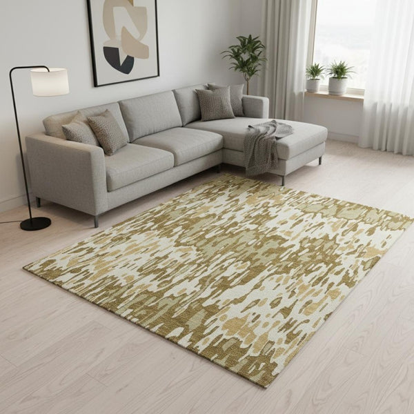 HomeRoots 9' Wheat Beige and Gold Striped Washable Area Rug – Durable, UV-Protected, Easy-Care for Homes 677848