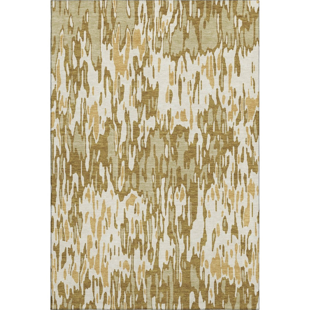 HomeRoots 9' Wheat Beige and Gold Striped Washable Area Rug – Durable, UV-Protected, Easy-Care for Homes 677848