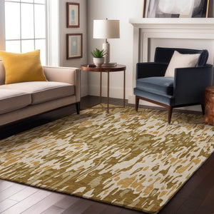 HomeRoots 10' Wheat Beige & Gold Striped Washable Area Rug - Durable, Stain-Resistant, UV Protected Elegance 677849