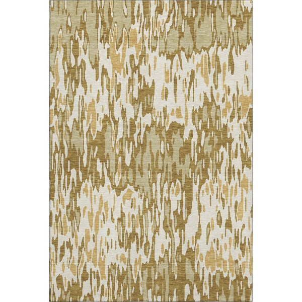 HomeRoots 10' Wheat Beige & Gold Striped Washable Area Rug - Durable, Stain-Resistant, UV Protected Elegance 677849