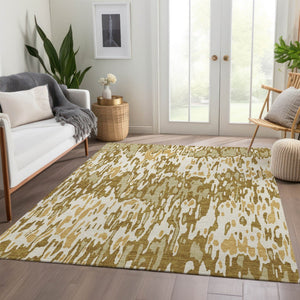 HomeRoots 10' Wheat Beige & Gold Striped Washable Area Rug - Durable, Stain-Resistant, UV Protected Elegance 677849