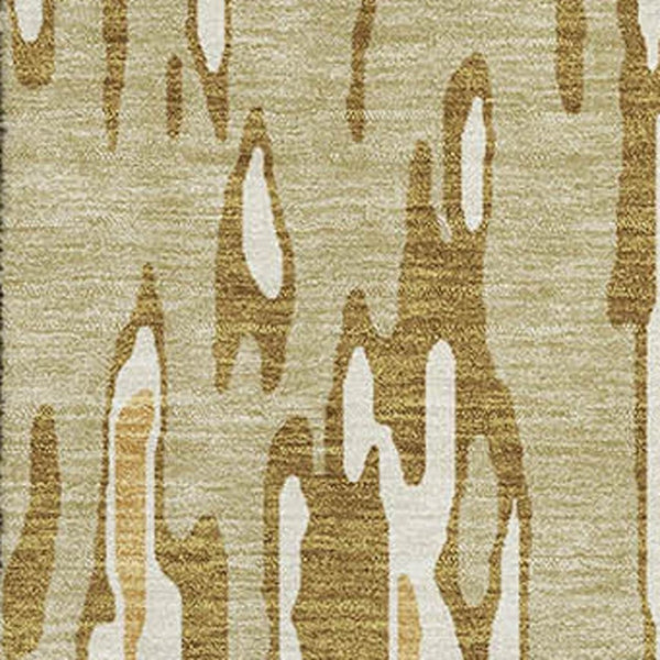 HomeRoots 10' Wheat Beige & Gold Striped Washable Area Rug - Durable, Stain-Resistant, UV Protected Elegance 677849