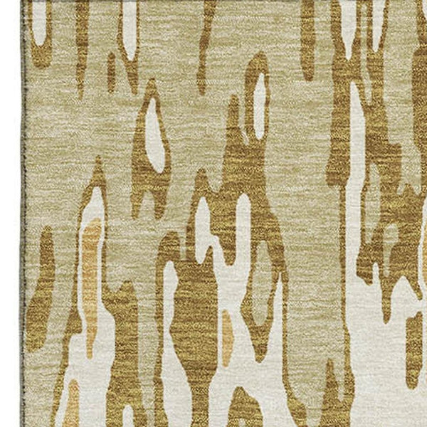 HomeRoots 10' Wheat Beige & Gold Striped Washable Area Rug - Durable, Stain-Resistant, UV Protected Elegance 677849