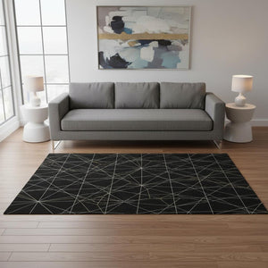HomeRoots 5' X 8' Modern Black and Ivory Geometric Area Rug – Washable, UV Protection, Durable, Stylish Design 677851