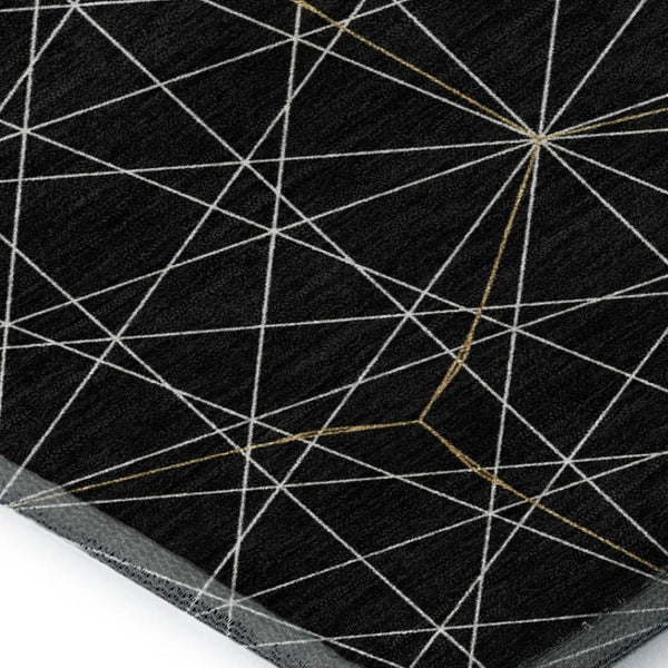 HomeRoots 5' X 8' Modern Black and Ivory Geometric Area Rug – Washable, UV Protection, Durable, Stylish Design 677851