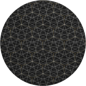 HomeRoots 8' Black And Ivory Geometric Round Rug - Washable, UV Resistant, Stylish for High-Traffic Areas 677852
