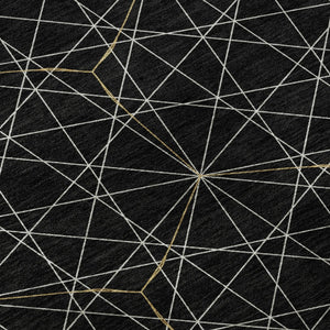 HomeRoots 8' Black And Ivory Geometric Round Rug - Washable, UV Resistant, Stylish for High-Traffic Areas 677852