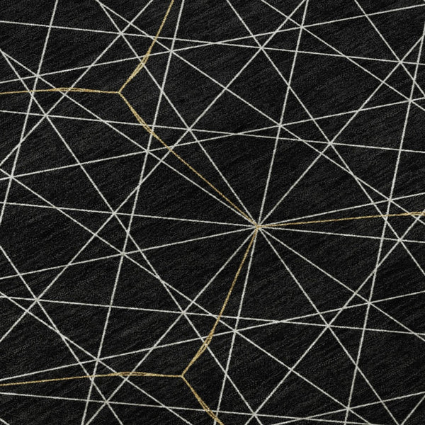 HomeRoots 8' Black And Ivory Geometric Round Rug - Washable, UV Resistant, Stylish for High-Traffic Areas 677852