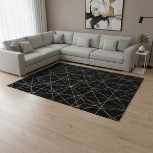 HomeRoots 8' X 10' Black And Ivory Geometric Washable Area Rug - UV Protected, Durable, Stylish for High-Traffic Homes 677853