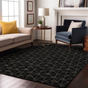 HomeRoots 8' X 10' Black And Ivory Geometric Washable Area Rug - UV Protected, Durable, Stylish for High-Traffic Homes 677853