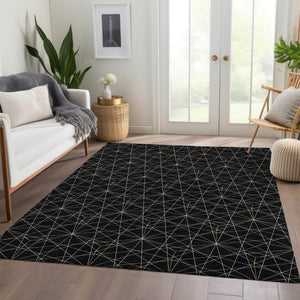 HomeRoots 8' X 10' Black And Ivory Geometric Washable Area Rug - UV Protected, Durable, Stylish for High-Traffic Homes 677853