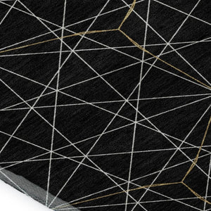 HomeRoots 8' X 10' Black And Ivory Geometric Washable Area Rug - UV Protected, Durable, Stylish for High-Traffic Homes 677853