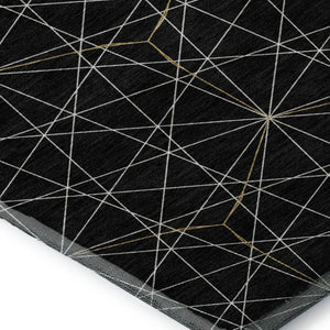 HomeRoots 8' X 10' Black And Ivory Geometric Washable Area Rug - UV Protected, Durable, Stylish for High-Traffic Homes 677853