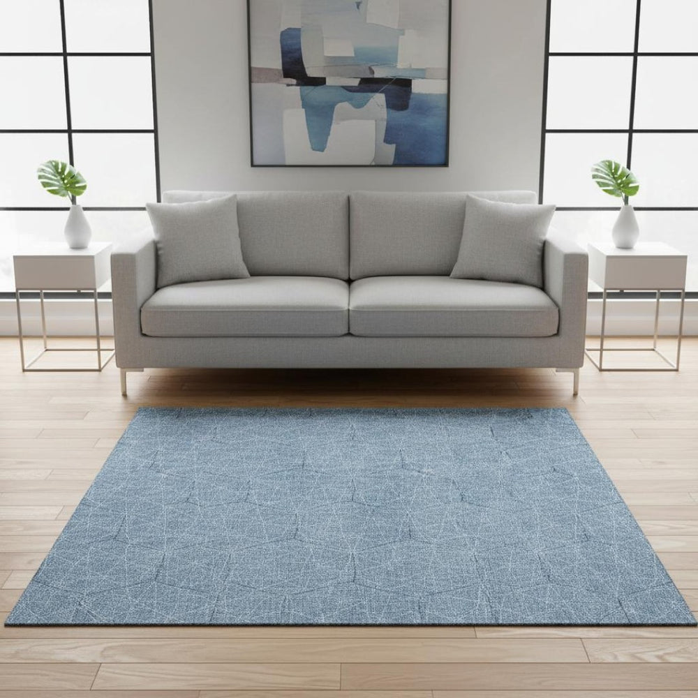 HomeRoots 5' X 8' Denim Blue Geometric Area Rug - Washable, UV Protected, Perfect for Busy Homes & Style 677857