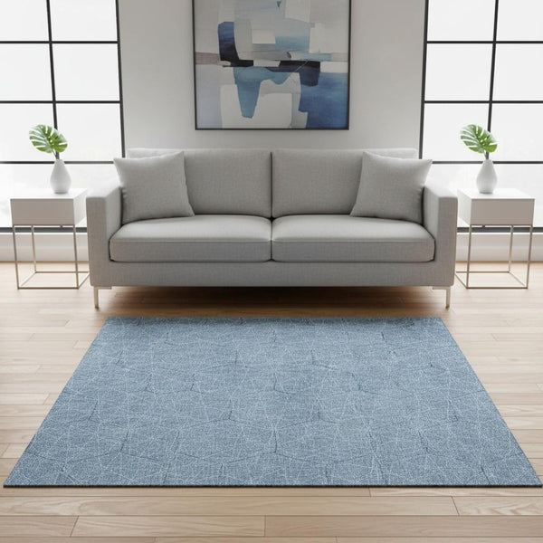 HomeRoots 5' X 8' Denim Blue Geometric Area Rug - Washable, UV Protected, Perfect for Busy Homes & Style 677857