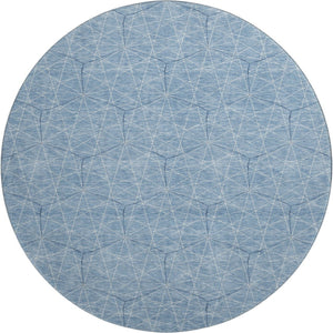 HomeRoots 8' Stylish Denim Blue & Ivory Geometric Round Rug - Washable, UV-Protected, Perfect for High-Traffic Areas 677858