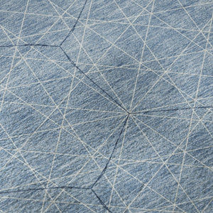 HomeRoots 8' Stylish Denim Blue & Ivory Geometric Round Rug - Washable, UV-Protected, Perfect for High-Traffic Areas 677858