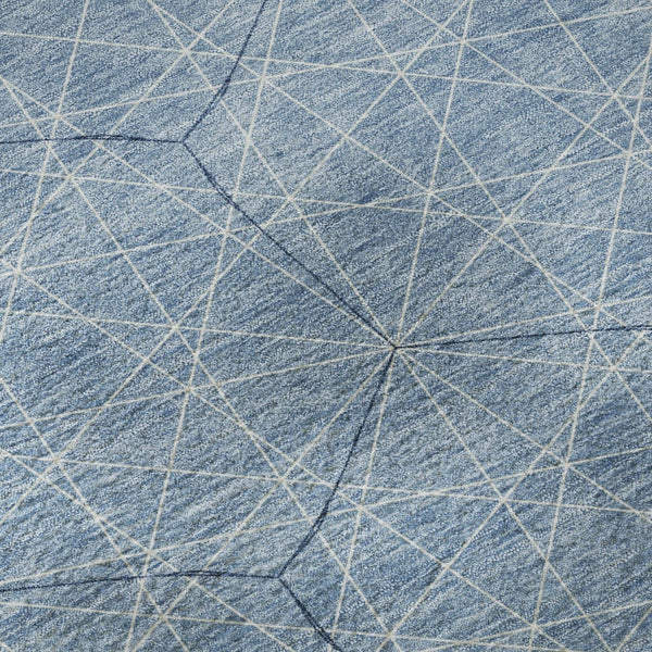 HomeRoots 8' Stylish Denim Blue & Ivory Geometric Round Rug - Washable, UV-Protected, Perfect for High-Traffic Areas 677858