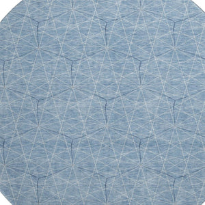 HomeRoots 8' Stylish Denim Blue & Ivory Geometric Round Rug - Washable, UV-Protected, Perfect for High-Traffic Areas 677858