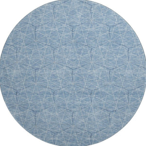 HomeRoots 8' Stylish Denim Blue & Ivory Geometric Round Rug - Washable, UV-Protected, Perfect for High-Traffic Areas 677858