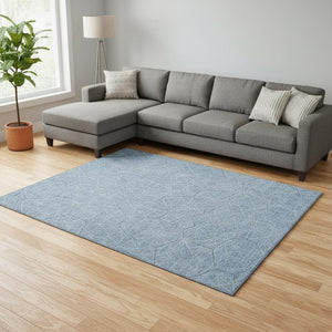 HomeRoots 8' X 10' Stylish Denim Blue Ivory Geometric Area Rug – Washable, UV Protected, Family-Friendly Design 677859
