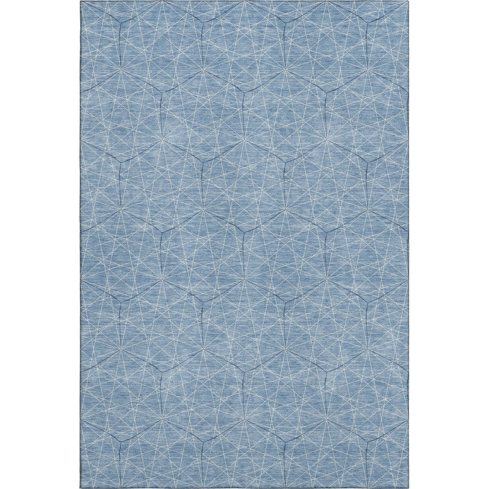 HomeRoots 8' X 10' Stylish Denim Blue Ivory Geometric Area Rug – Washable, UV Protected, Family-Friendly Design 677859
