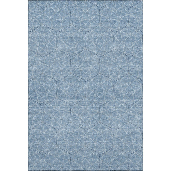 HomeRoots 8' X 10' Stylish Denim Blue Ivory Geometric Area Rug – Washable, UV Protected, Family-Friendly Design 677859