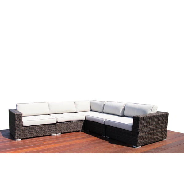 English Elm Luxury Outdoor Sectional Lounge Set — Fully Assembled L-Shape, Modular, UV & Water-Resistant Cushions B120S00098