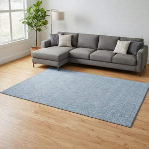 HomeRoots 9' X 12' Denim Blue & Ivory Geometric Area Rug - Washable, UV-Protected, Durable for High-Traffic Areas 677860