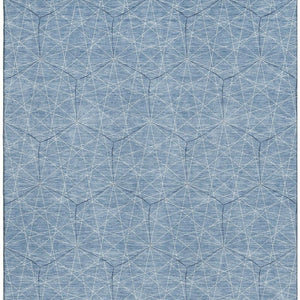 HomeRoots 9' X 12' Denim Blue & Ivory Geometric Area Rug - Washable, UV-Protected, Durable for High-Traffic Areas 677860