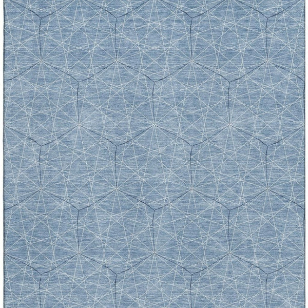 HomeRoots 9' X 12' Denim Blue & Ivory Geometric Area Rug - Washable, UV-Protected, Durable for High-Traffic Areas 677860