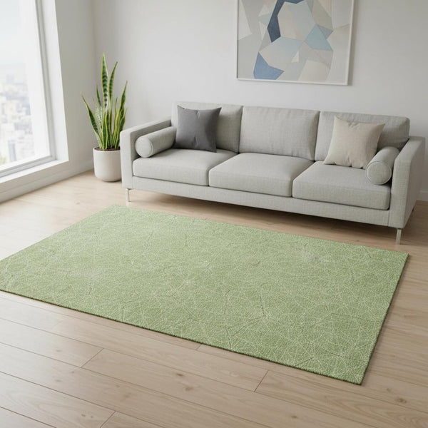 HomeRoots 5' X 8' Green and Ivory Geometric Washable Area Rug with UV Protection - Durable & Stylish Decor! 677863