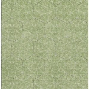 HomeRoots 5' X 8' Green and Ivory Geometric Washable Area Rug with UV Protection - Durable & Stylish Decor! 677863