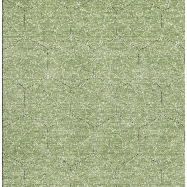 HomeRoots 5' X 8' Green and Ivory Geometric Washable Area Rug with UV Protection - Durable & Stylish Decor! 677863