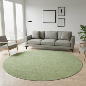 HomeRoots 8' Green and Ivory Geometric Round Rug - Washable, UV-Protected, Durable Design for Modern Spaces 677864