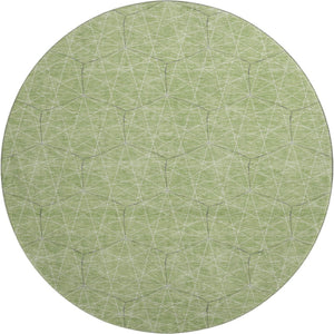 HomeRoots 8' Green and Ivory Geometric Round Rug - Washable, UV-Protected, Durable Design for Modern Spaces 677864