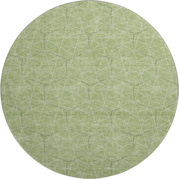 HomeRoots 8' Green and Ivory Geometric Round Rug - Washable, UV-Protected, Durable Design for Modern Spaces 677864