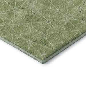HomeRoots 8' Green and Ivory Geometric Round Rug - Washable, UV-Protected, Durable Design for Modern Spaces 677864