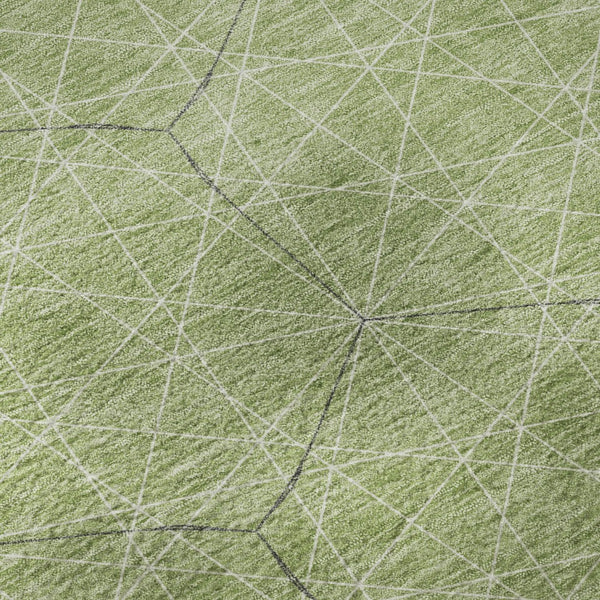 HomeRoots 8' Green and Ivory Geometric Round Rug - Washable, UV-Protected, Durable Design for Modern Spaces 677864