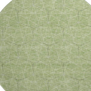 HomeRoots 8' Green and Ivory Geometric Round Rug - Washable, UV-Protected, Durable Design for Modern Spaces 677864