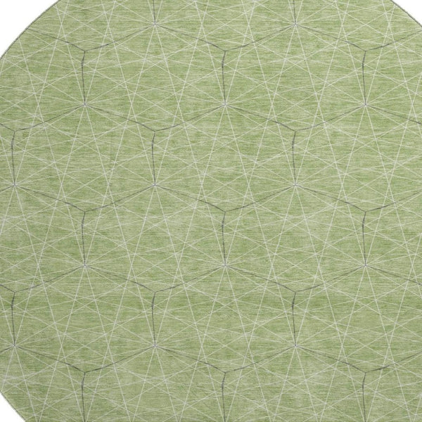 HomeRoots 8' Green and Ivory Geometric Round Rug - Washable, UV-Protected, Durable Design for Modern Spaces 677864